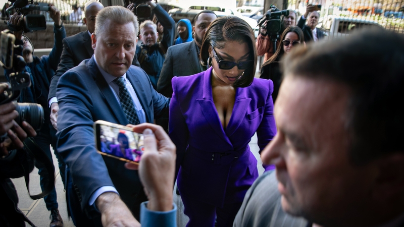 Megan Thee Stallion arrives to give her evidence in Los Angeles on Tuesday