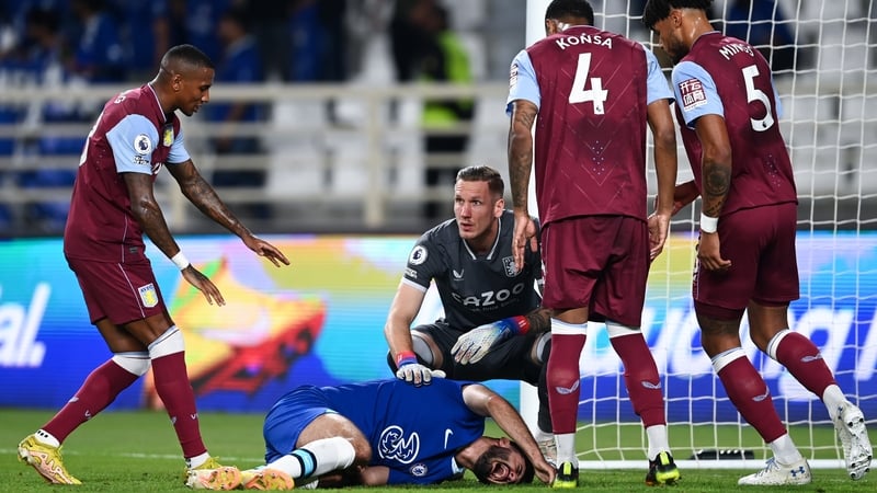 Armando Broja writhes in pain after rupturing his cruciate against Aston Villa in Abu Dhabi on Sunday