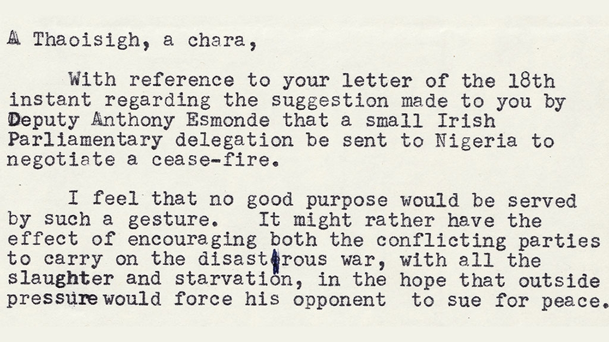 Documents on Irish Foreign Policy - Letter to the Taoiseach re: Nigeria