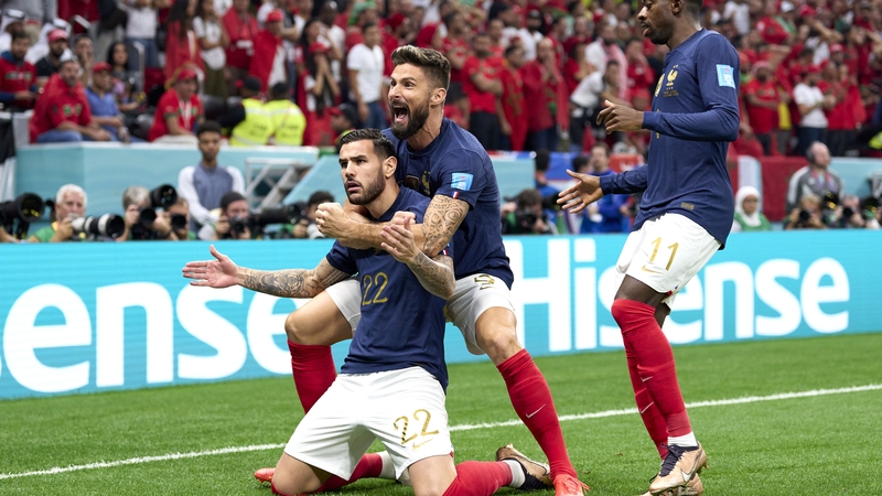 Theo Hernandez celebrates scoring France's opener