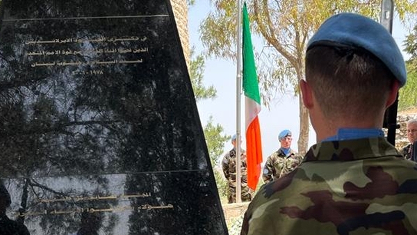 A soldier attends a ceremony to remember fallen peacekeepers in May of this year in Lebanon