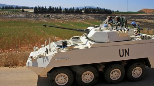 Irish UNIFIL troops seen patrolling an area near Maroun ar-Ras in 2019