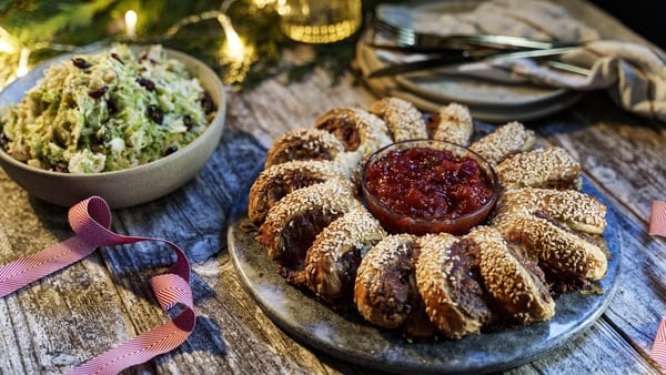 Donal's festive ham and cheese wreath with sprout and cranberry salad