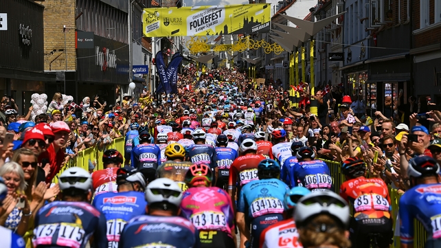 3 July: The peloton passing through Vejle city in Denmark during the 2022 Tour de France