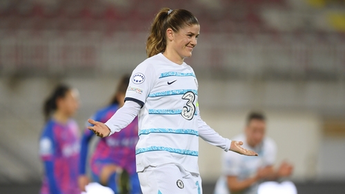 Maren Mjelde celebrates after scoring Chelsea's fourth goal