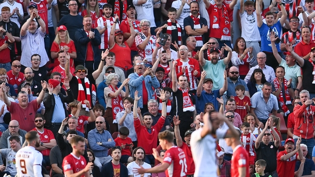 28 July: Sligo Rovers fans show their delight during the Europa Conference League win against Motherwell at The Showgrounds