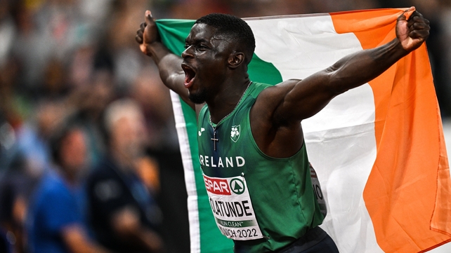 16 August: Israel Olatunde after his run on the men's 100m final at the 2022 European Athletics Championships, in which he set a new Irish record of 10.17sec