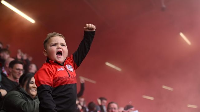 18 September: Four-year-old Derry City supporter Braelin Diver before the FAI Cup quarter-final match between Derry City and Shamrock Rovers at The Ryan McBride Brandywell Stadium