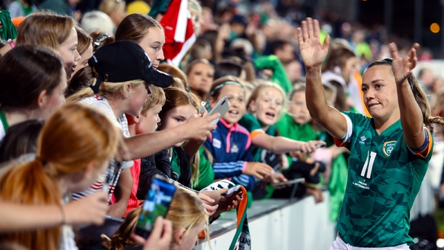 1 September: Katie McCabe greets the fans after Ireland's win over Finland that sealed a World Cup play-off spot