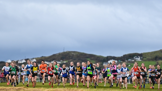 20 November: The start of the Girls U12 2000m during the Cross County Championships at Rosapenna Golf Course in Co Donegal