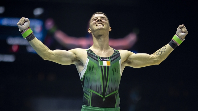 5 November: Rhys McClenaghan of Ireland reacts after completing his gold medal-winning routine at the World Gymnastics Championships