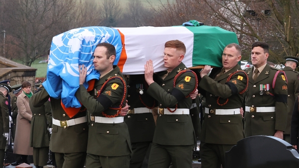 Soldiers at the burial service for Private Sean Rooney at All Saints Catholic Church, Colehill, Co Donegal. 22 December 2022