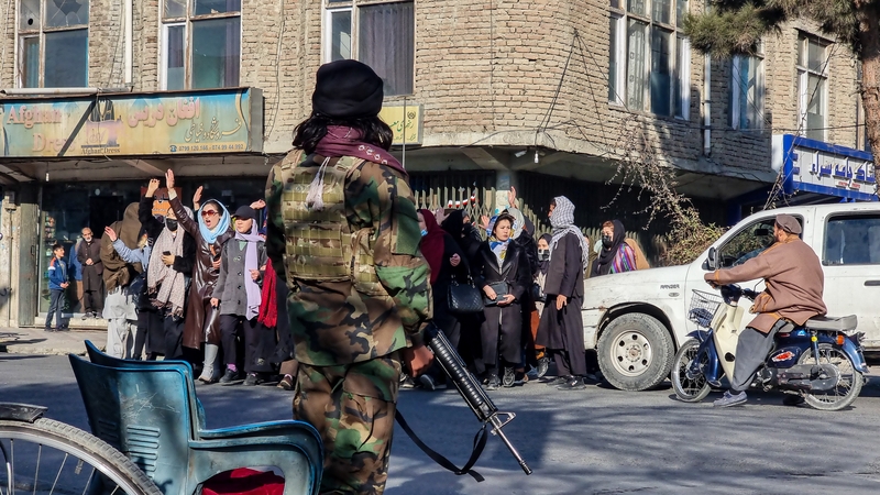 Afghan women protest in Kabul against the Taliban ban on women accessing university education