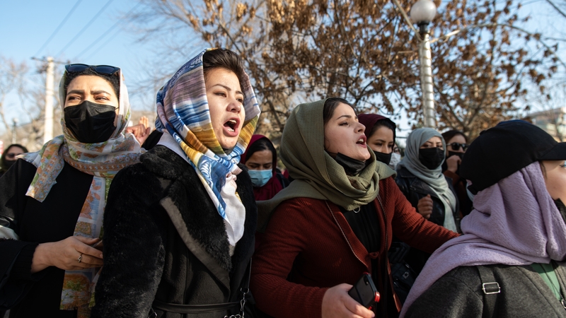Women in Kabul this week protesting against the ban on women attending university