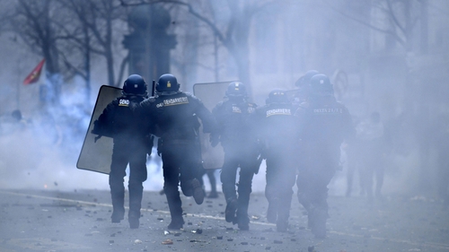 Earlier protesters clashed with police following an event which had been organised as a peaceful protest
