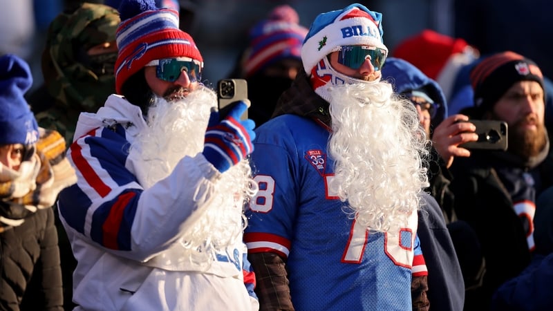 Bills fans enjoying their team's win in freezing Chicago