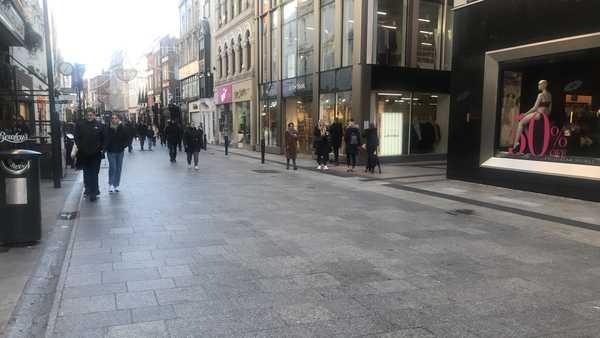 Shoppers on Grafton Street in Dublin this morning