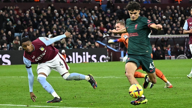 Stefan Bajcetic (R) drills home Liverpool's third goal