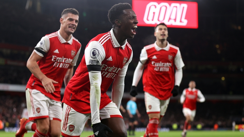 Eddie Nketiah celebrates his goal for the Gunners