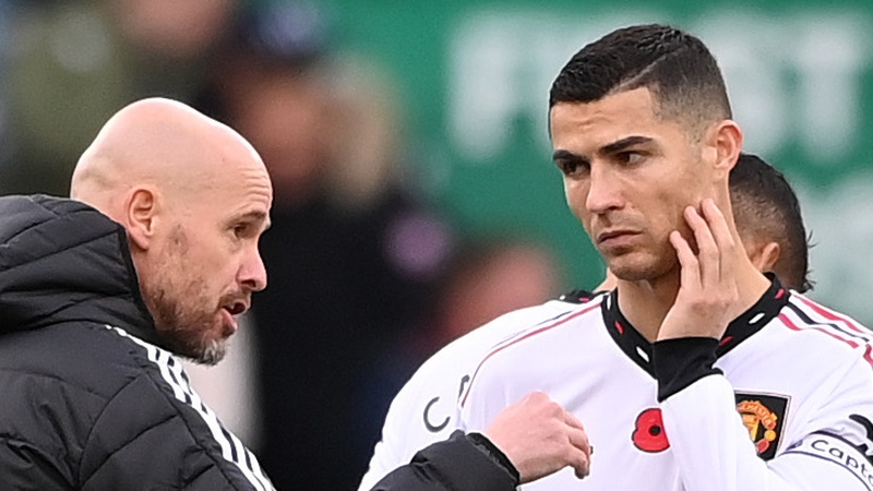 The abrupt departure of Cristiano Ronaldo (R) has left Erik Ten Hag a little short-handed up front