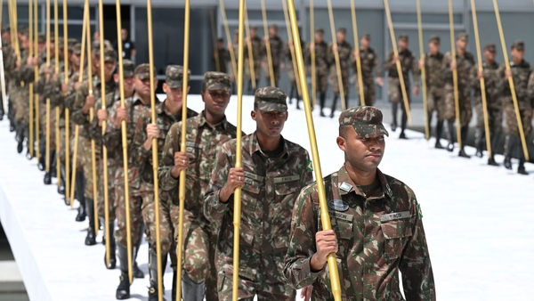 Soldiers of the Brazilian Army prepare for the inauguration ceremony of Brazilian President-elect Luiz Inacio Lula da Silva at the Planalto Palace in Brasilia