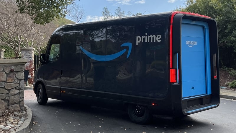 An Amazon electric delivery truck, developed by electric vehicle maker Rivian