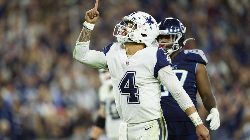 Dak Prescott celebrates after scoring a touchdown against the Tennessee Titans