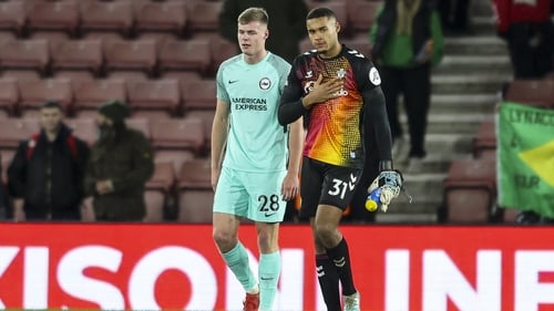 Gavin Bazunu and Ireland team-mate Evan Ferguson of Brighton after last Saturday's 3-1 setback for Southampton