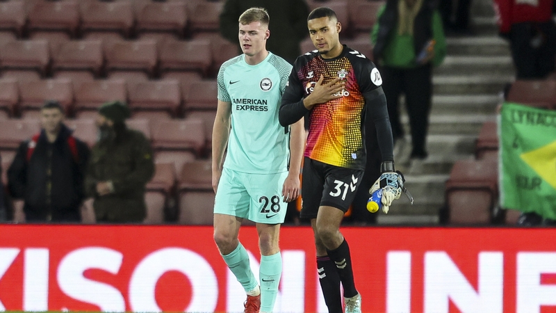 Gavin Bazunu and Ireland team-mate Evan Ferguson of Brighton after last Saturday's 3-1 setback for Southampton