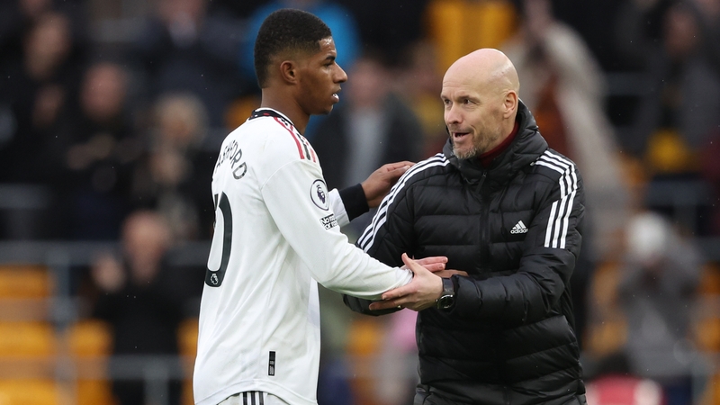 Erik ten Hag greets his match winner after the full-time whistle