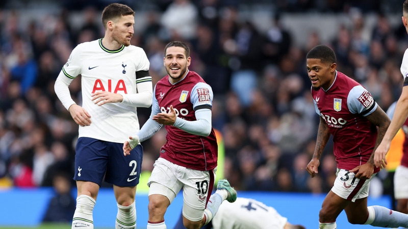 Ireland's Matt Doherty reacts as Emi Buendia celebrates scoring the first Premier League goal of 2023