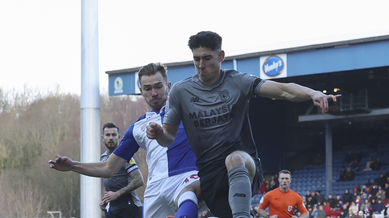 Ireland and Cardiff City's Callum O'Dowda tackled by Blackburn Rovers' Ryan Hedges during the New Year's Day encounter