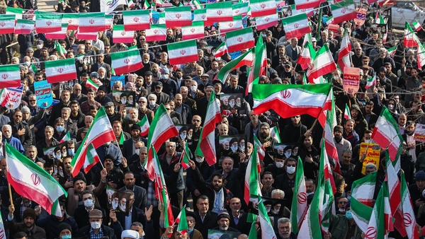 Iranians take part in a pro-government rally in the central city of Hamedan last week