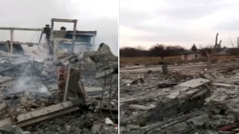 An bhunáit Rúiseach i i gcathair Makiivka i ndiaidh an ionsaithe (Pic: Reuters)