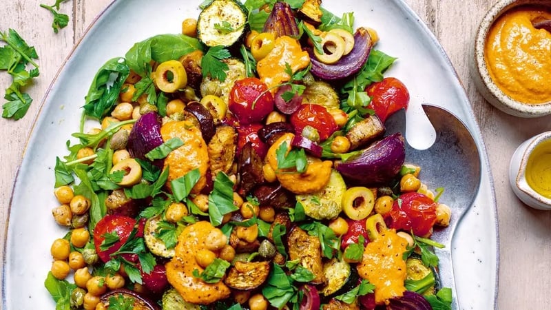 Red pesto traybake from Happy Skin Kitchen (Elisa Rossi/PA)