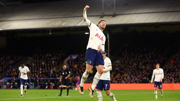 Matt Doherty jumps for joy after scoring Spurs' third goal at Selhurst Park