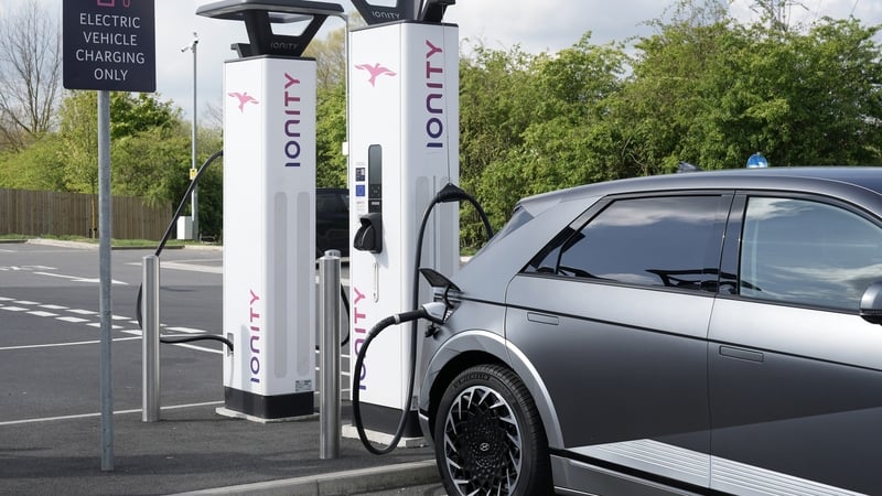 A Hyundai Ioniq battery electric vehicle charges at an Ionity electric car charging station in Leeds (Getty)