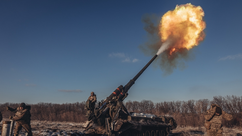 Ukrainian soldiers fire artillery in Donetsk, Ukraine