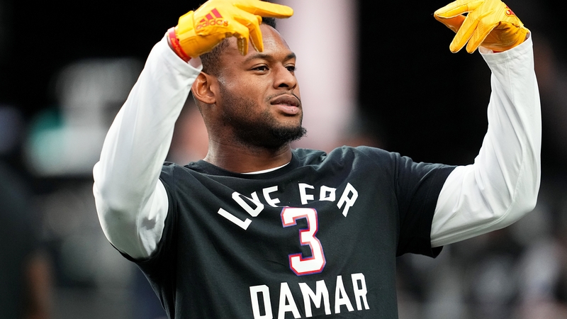 JuJu Smith-Schuster of Kansas City wears a shirt in honour of Damar Hamlin