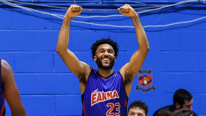 DBS Eanna's Joshua Wilson celebrates near the end of the game