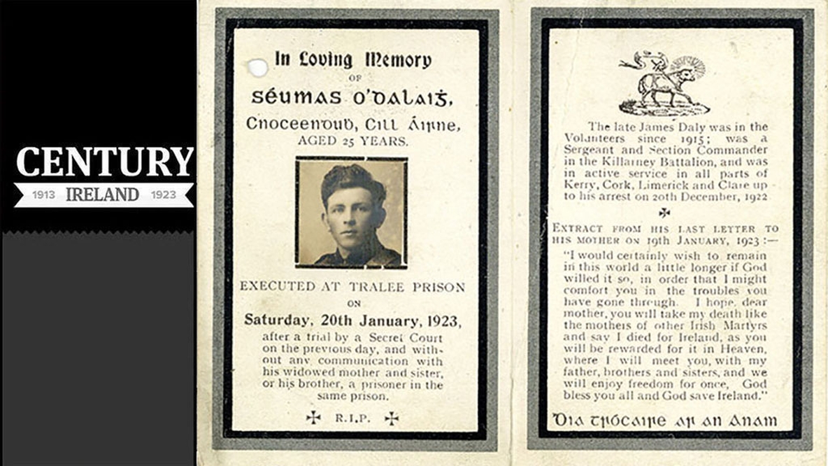 Century Ireland Issue 248 - Memorial card for James Daly, executed in Tralee, 20 January 1923 Photo: Military Archives