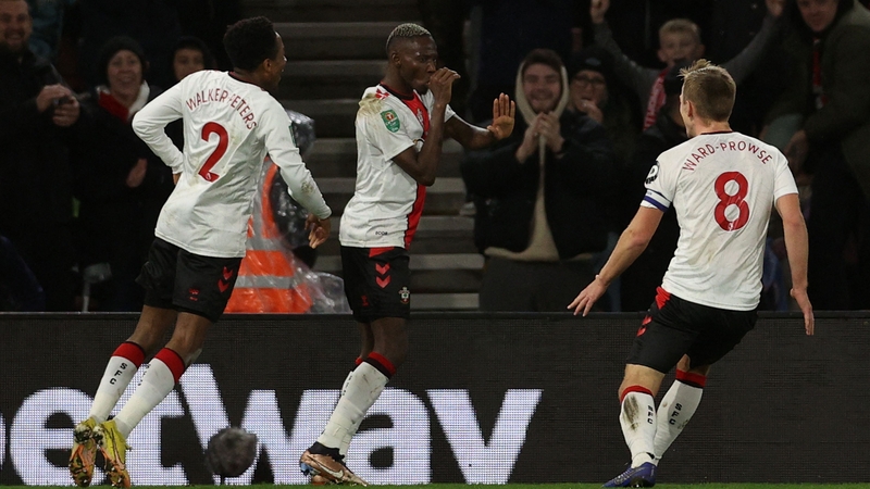 Moussa Djenepo celebrates scoring the winner by sucking his thumb
