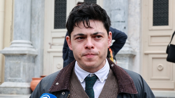 Seán Binder speaks to the media outside the court in Greece on 10 January