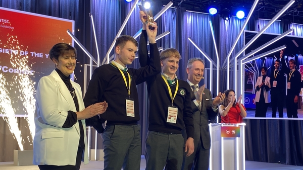 Shane O'Connor and Liam Carew from The Abbey School in Tipperary celebrating their win