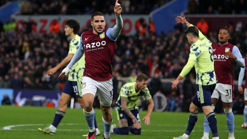 Emiliano Buendia celebrates after scoring his goal against Leeds United
