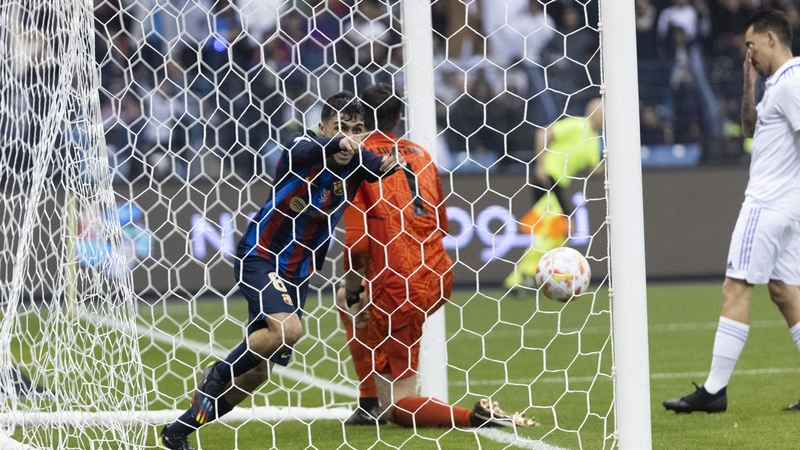 Barcelona's Pedri celebrates his goal during the Spanish Super Cup final