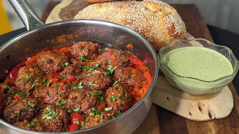 Dvir Nusery's spicy hake cakes in a red pepper & chilli sauce