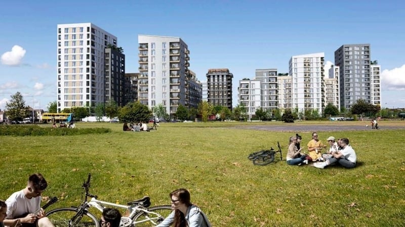 The mixed use scheme comprises seven apartment blocks