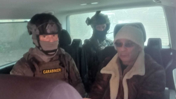 Matteo Messina Denaro being transported in a van after his arrest in Sicily yesterday (Pic: Italian police)