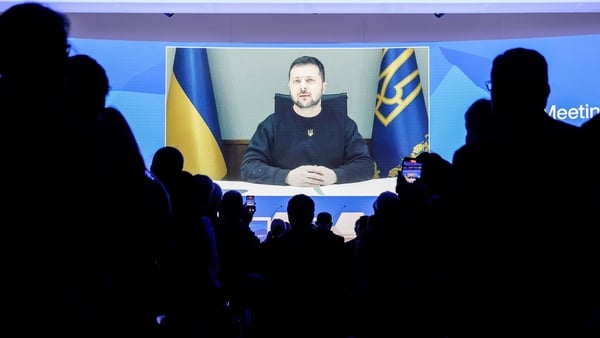 Volodymyr Zelensky addressing the WEF via video link